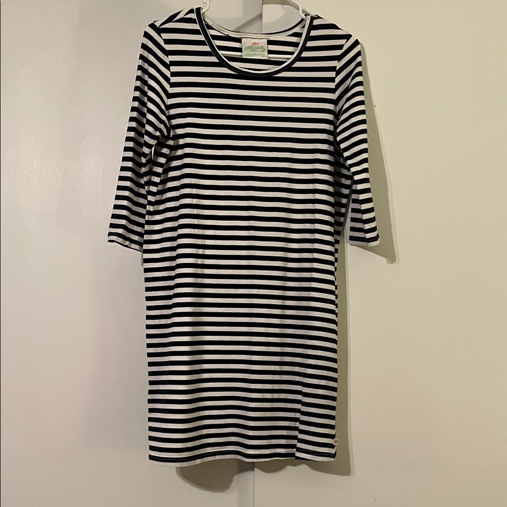 Lolly Wolly Doodle Black and White Striped Mini Dress